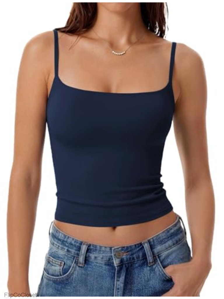 Women's Square Neck Spaghetti Strap Double Lined Camisole Top